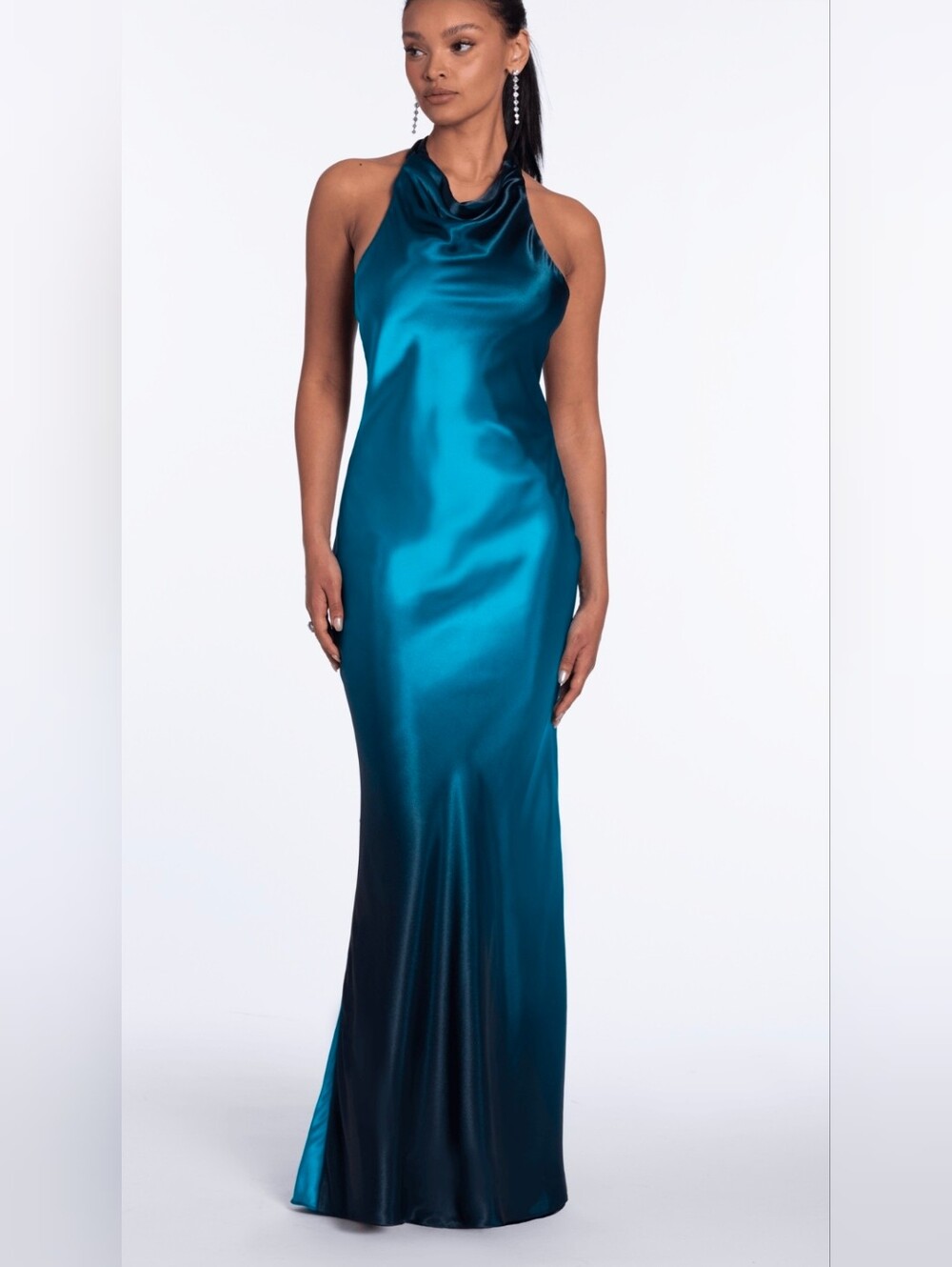 Betsy & Adam Dress Charmeuse Halter Neck Ombre SleevelessSheath Gown Size 8 Prom